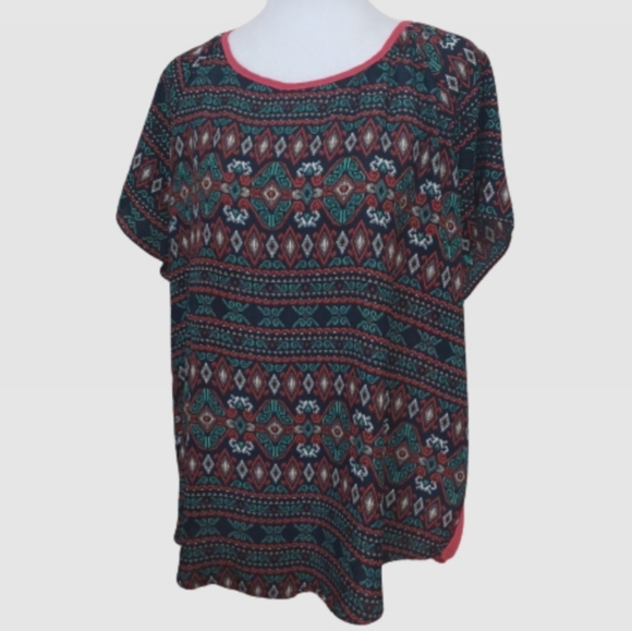 Umgee Batik Print Red Sheer Open Back Top Blouse Women's size Large - Picture 13 of 13